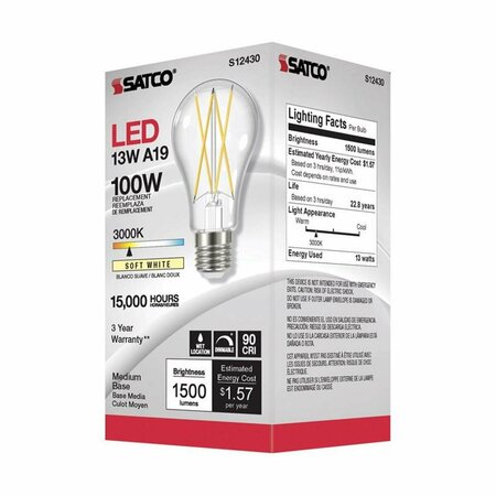 SUPERSHINE A19 E26 Medium Filament Soft White 100W Equivalence LED Bulb SU3306957